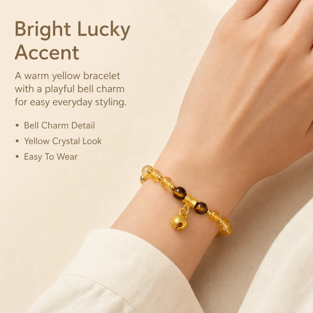 yellow tower crystal bell charm bracelet wearing view