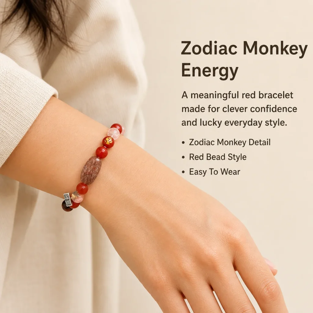 Chinese Zodiac Monkey Sanhe Liuhe Bracelet 2 chinese zodiac monkey sanhe liuhe bracelet wearing view