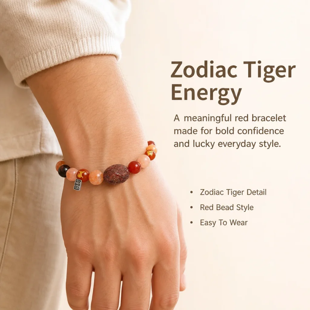 Chinese Zodiac Tiger Sanhe Liuhe Bracelet 2 chinese zodiac tiger sanhe liuhe bracelet wearing view