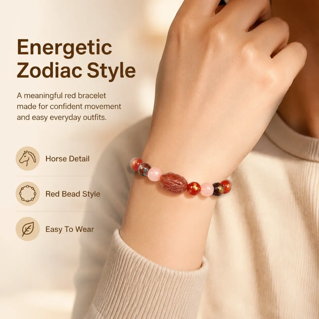 chinese zodiac horse sanhe liuhe bracelet wearing view