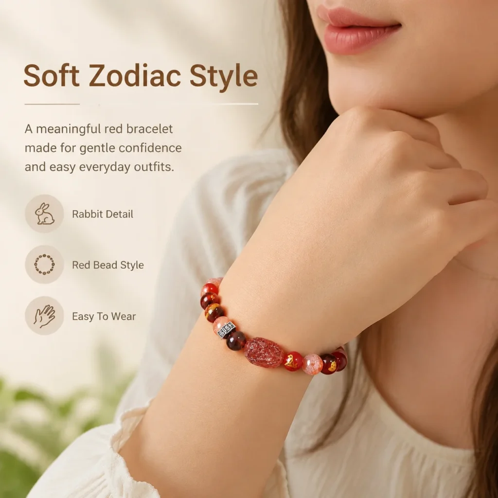 Chinese Zodiac Rabbit Sanhe Liuhe Bracelet 2 chinese zodiac rabbit sanhe liuhe bracelet wearing view