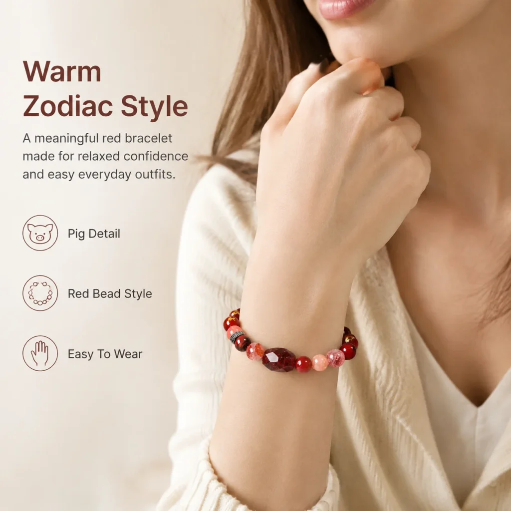 Chinese Zodiac Pig Sanhe Liuhe Bracelet 2 chinese zodiac pig sanhe liuhe bracelet wearing view