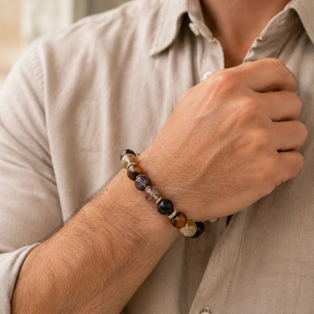 tiger eye yellow crystal multi-stone bracelet wearing view