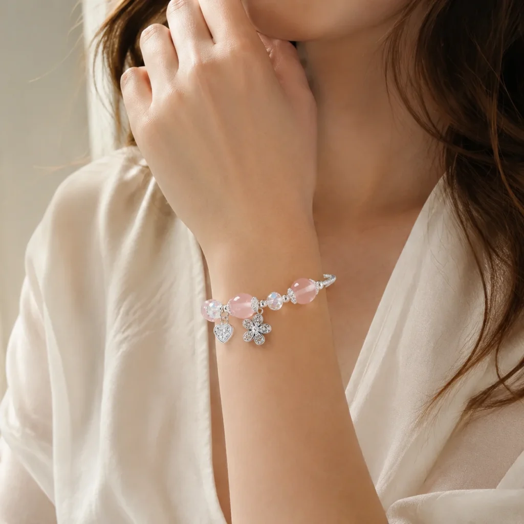 Falling Blossom Crystal Bracelet 2 falling blossom crystal bracelet wearing view