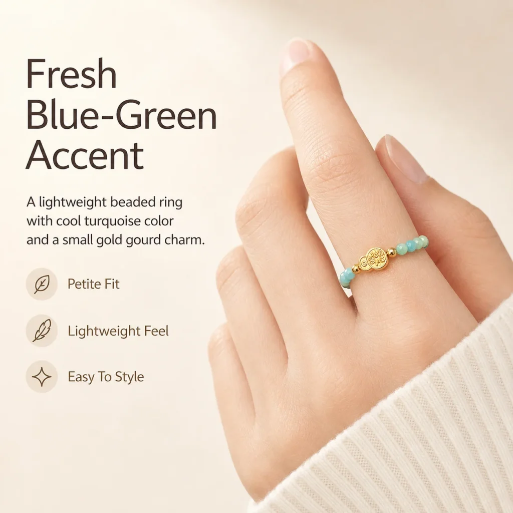 amazonite gourd beaded ring wearing view