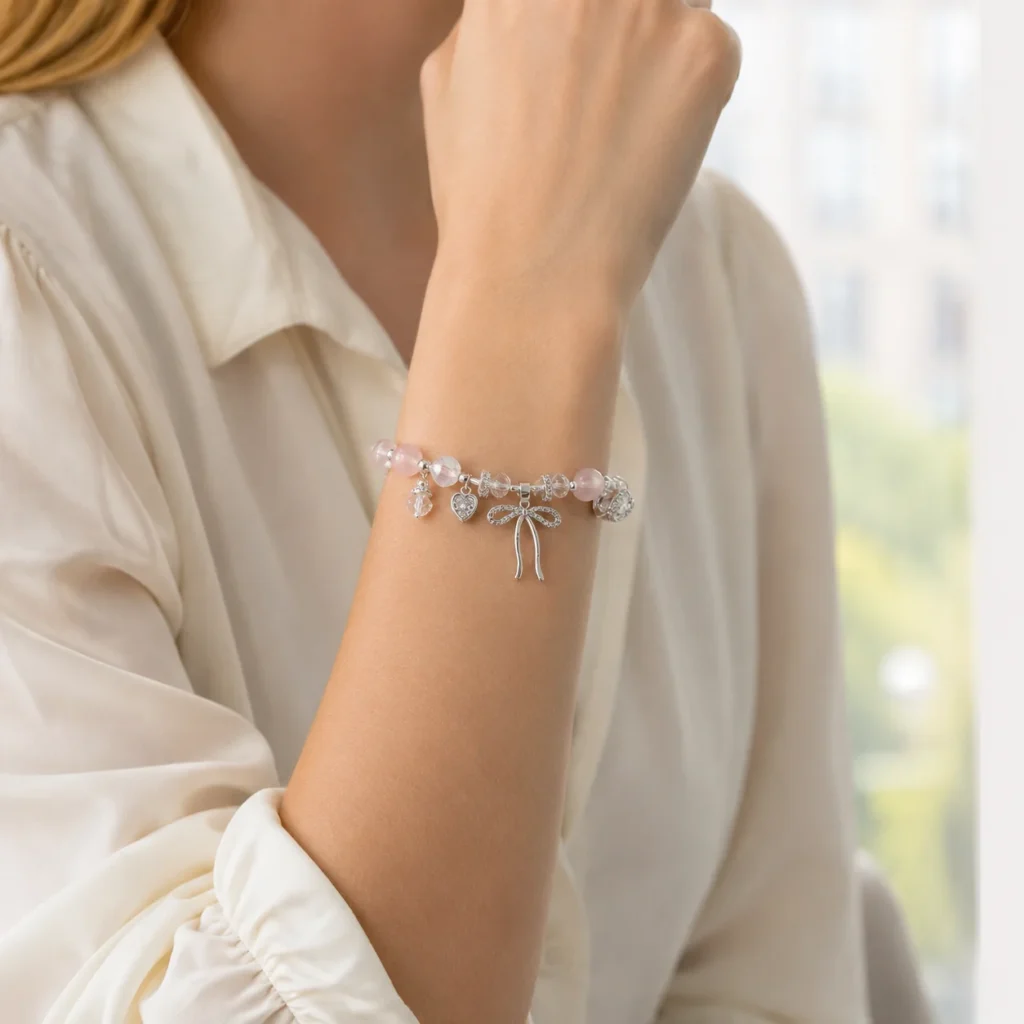 Star Veil Bow Crystal Bracelet 2 star veil bow crystal bracelet wearing view