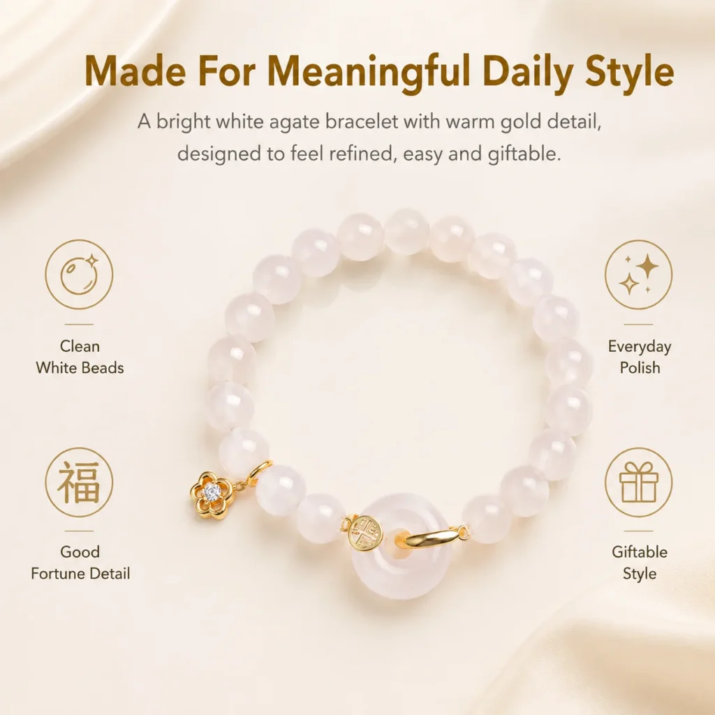 white agate gold fu charm bracelet feature image