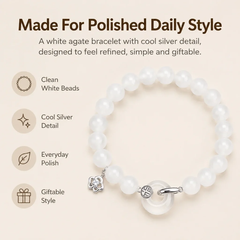 white agate silver fu charm bracelet feature image