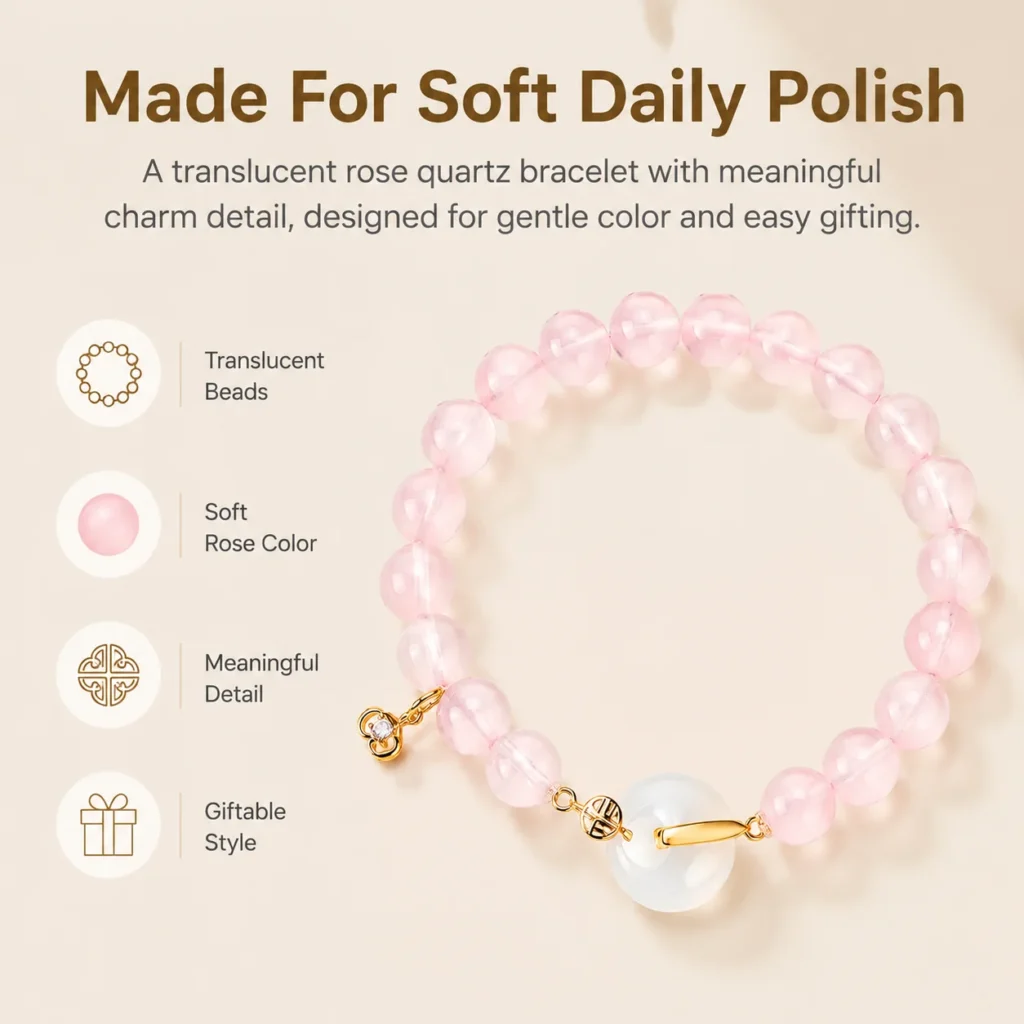 translucent rose quartz fu charm bracelet feature image