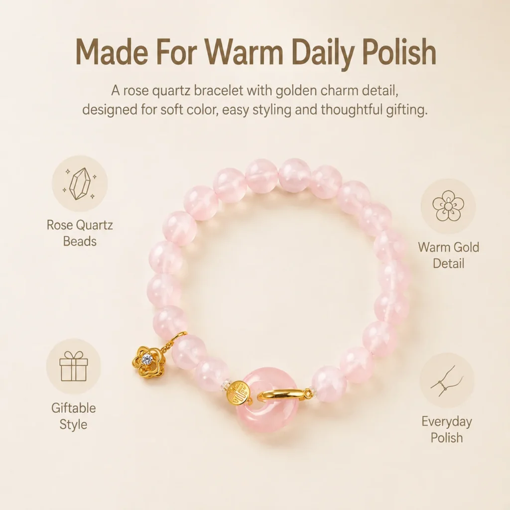 rose quartz gold fu charm bracelet feature image