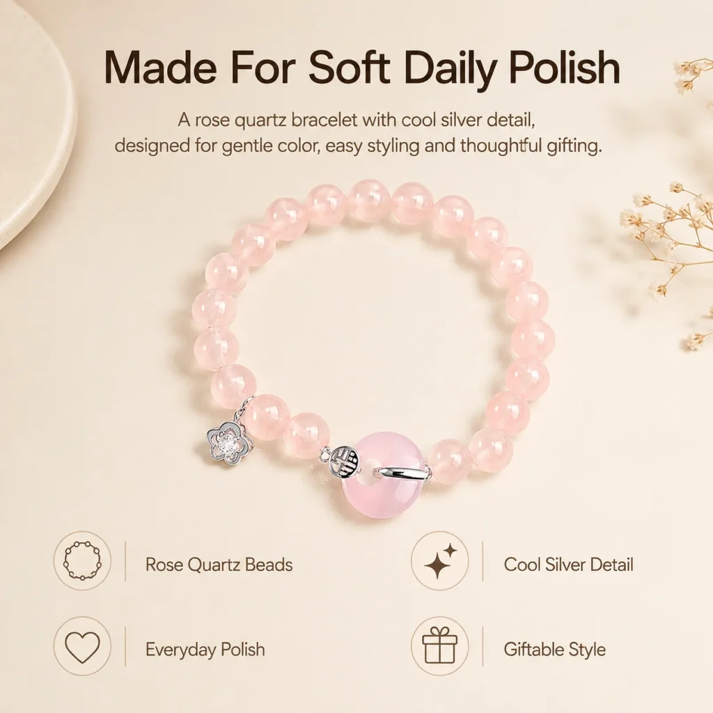 Rose Quartz Silver Fu Charm Bracelet 3 rose quartz silver fu charm bracelet feature image