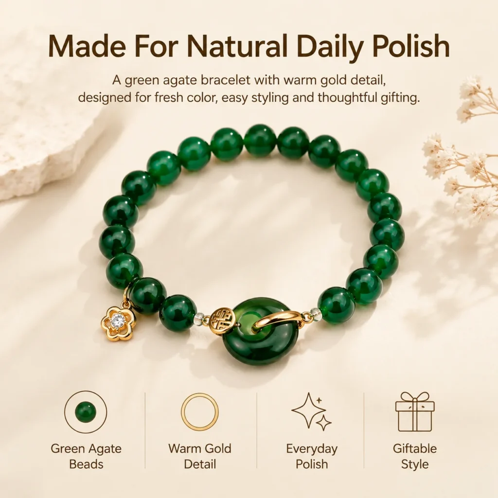 Green Agate Gold Fu Charm Bracelet 3 green agate gold fu charm bracelet feature image