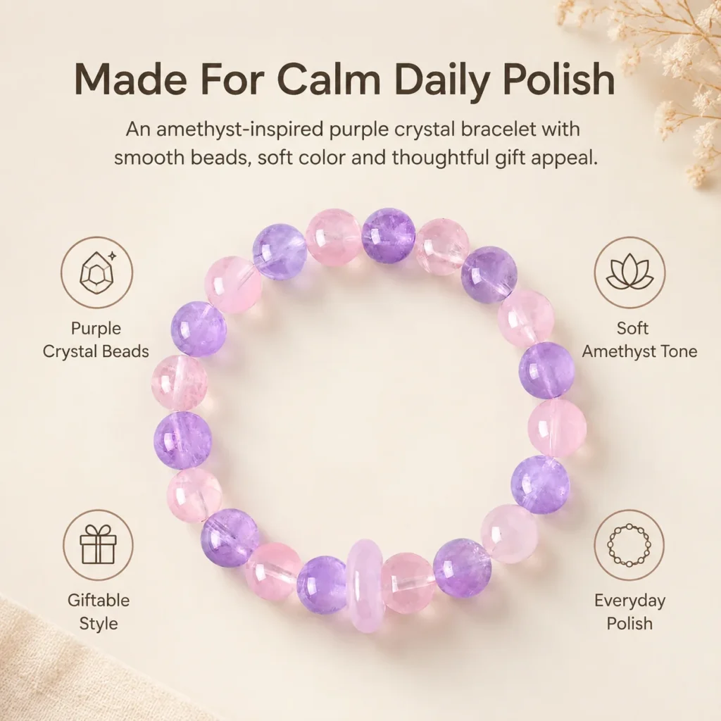 amethyst purple crystal beaded bracelet feature image
