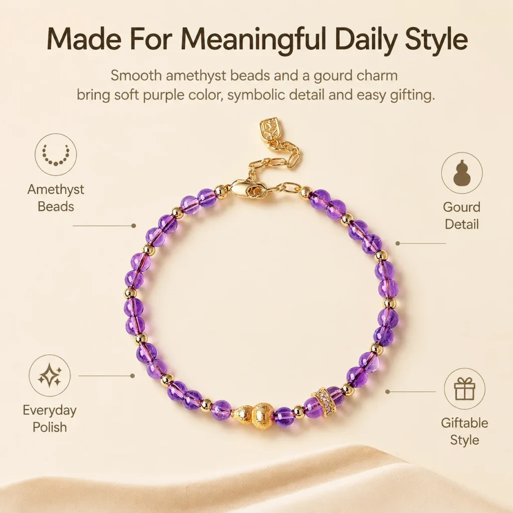 Amethyst Gourd Beaded Bracelet 3 amethyst gourd beaded bracelet feature image