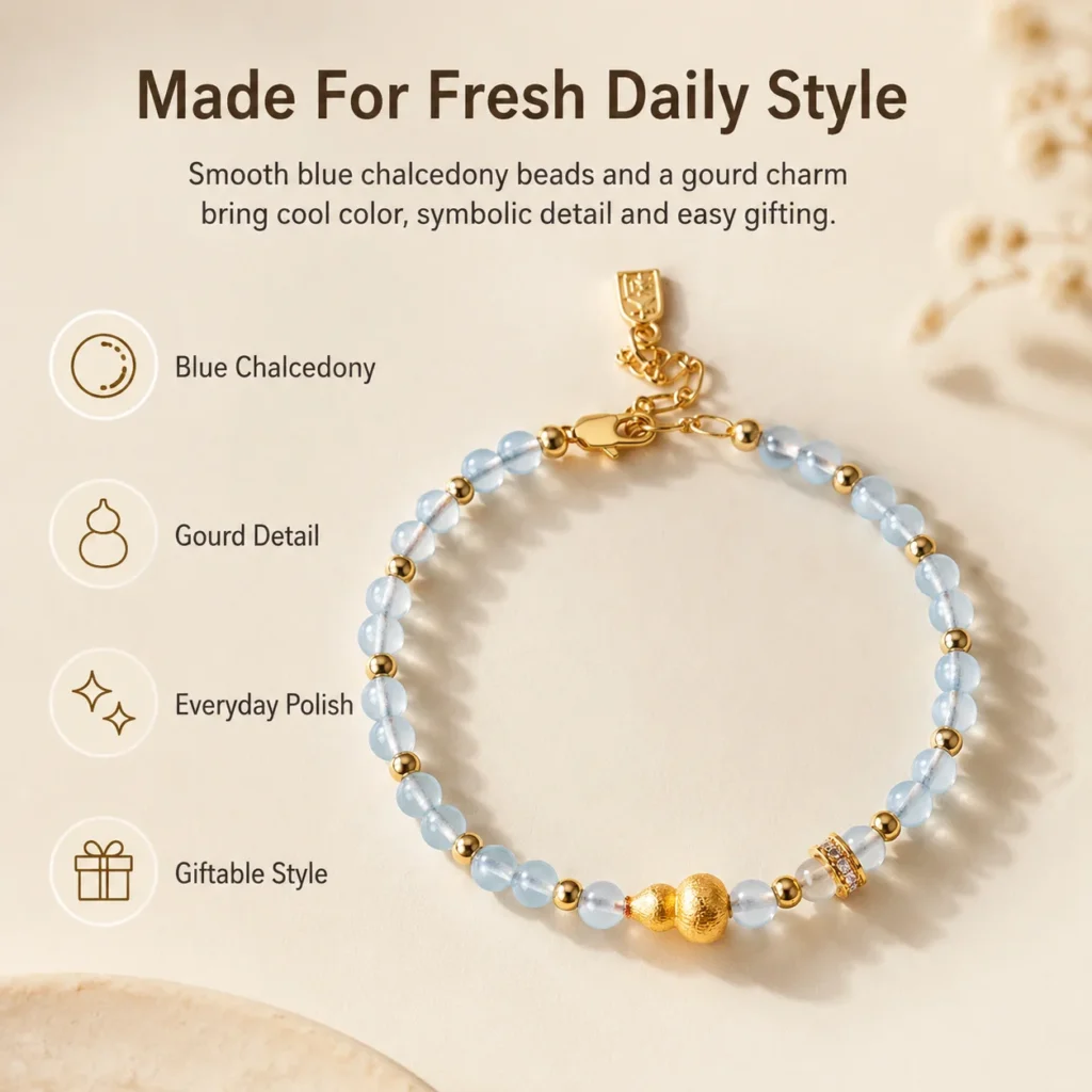 blue chalcedony gourd beaded bracelet feature image