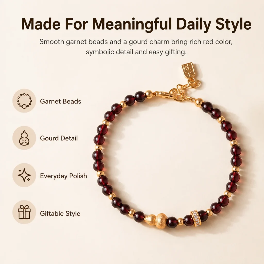 Garnet Gourd Beaded Bracelet 3 garnet gourd beaded bracelet feature image