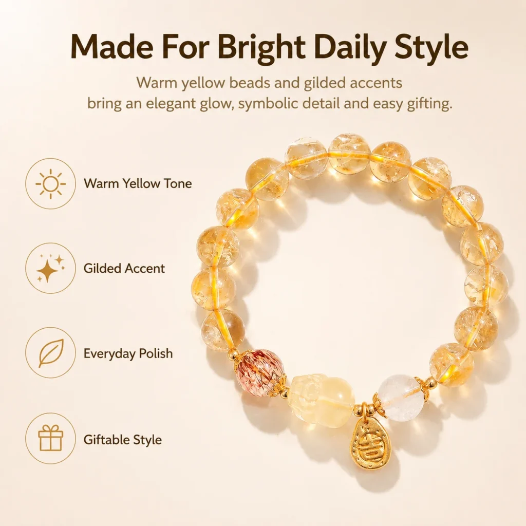 yellow phantom quartz gilded beaded bracelet feature image