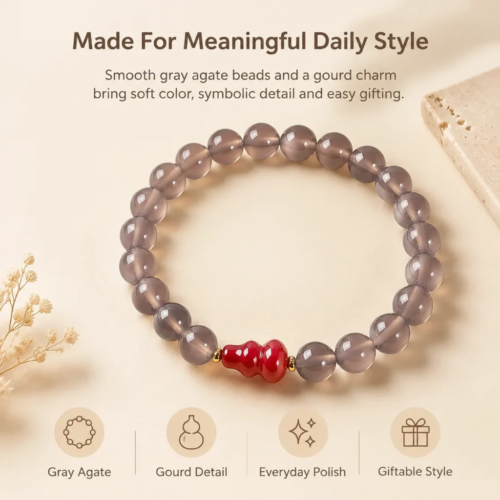 gray agate gourd beaded bracelet feature image