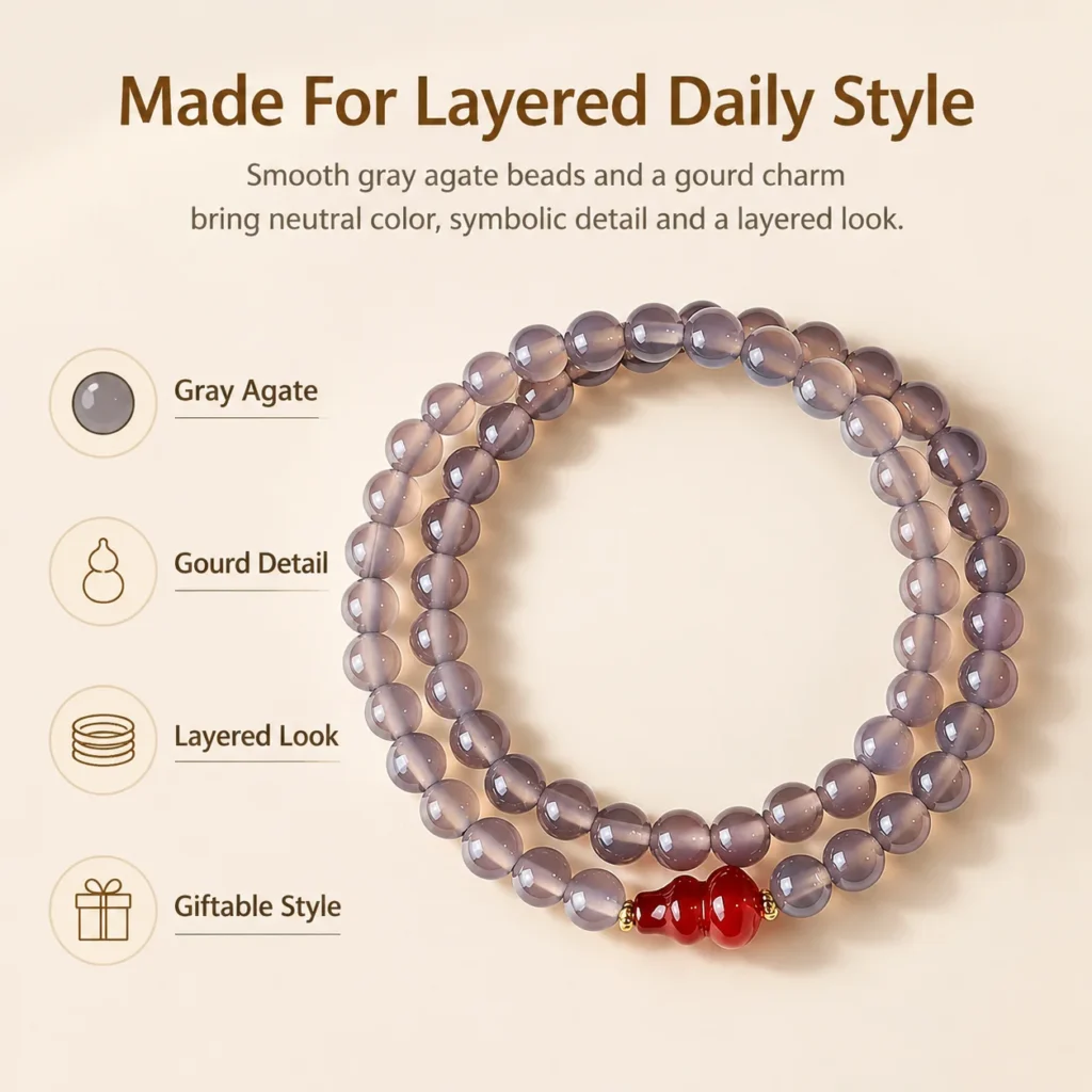 gray agate gourd double-wrap bracelet feature image