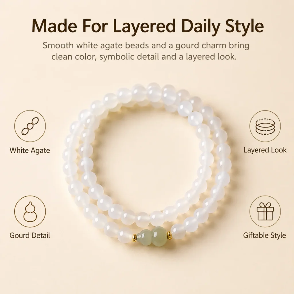 white agate gourd double-wrap bracelet feature image