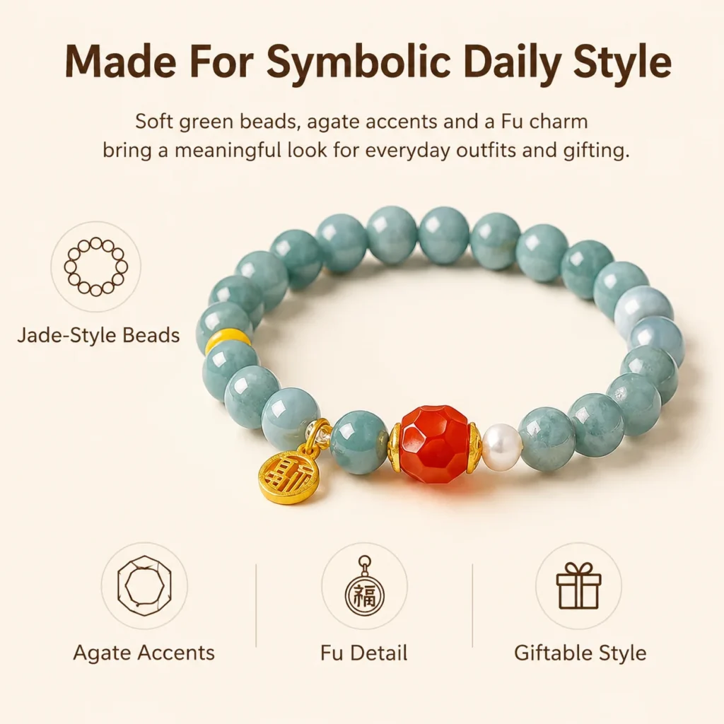 Jade Agate Fu Charm Beaded Bracelet 3 jade agate fu charm beaded bracelet feature image