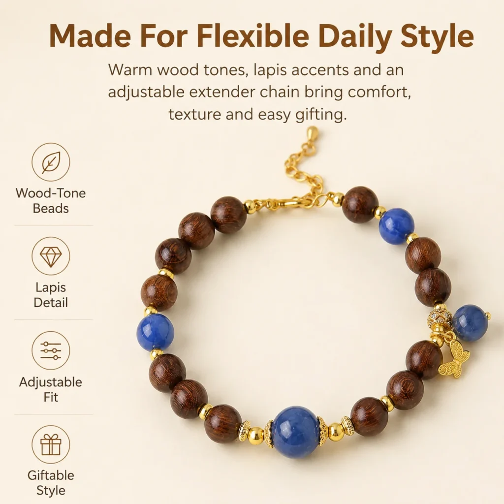Golden Sandalwood Lapis Butterfly Bracelet with Extender Chain 3 golden sandalwood lapis butterfly bracelet with extender chain feature image