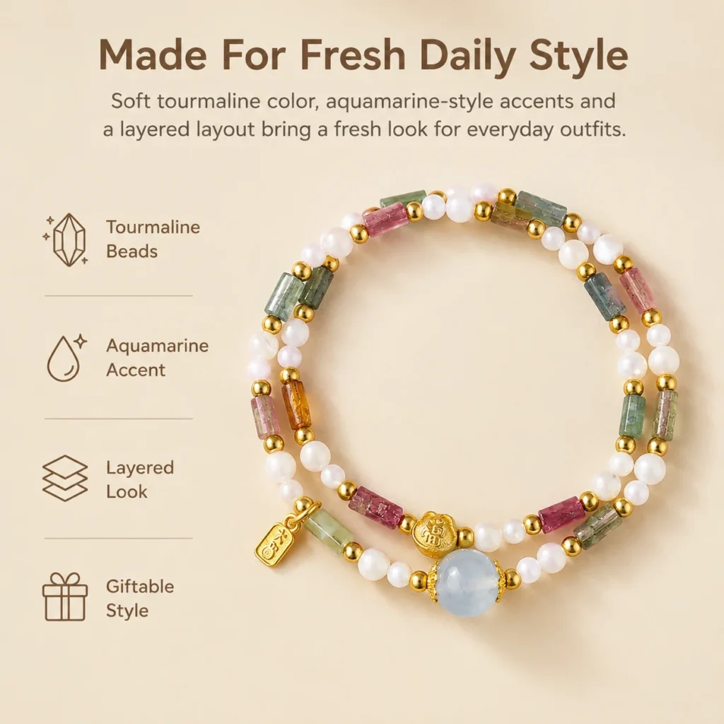 Tourmaline Aquamarine Double-Wrap Bracelet 3 tourmaline aquamarine double-wrap bracelet feature image