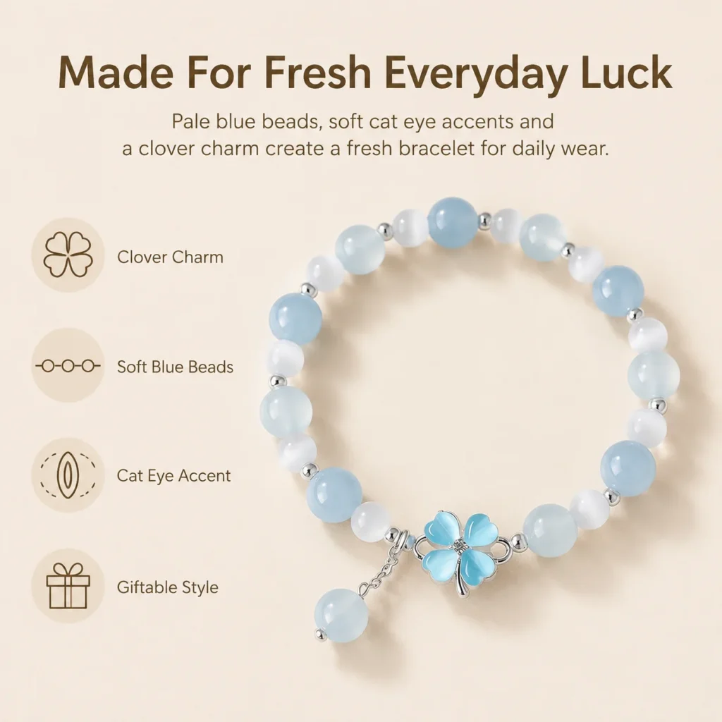 Blue Chalcedony Clover Bracelet 3 blue chalcedony clover bracelet feature image