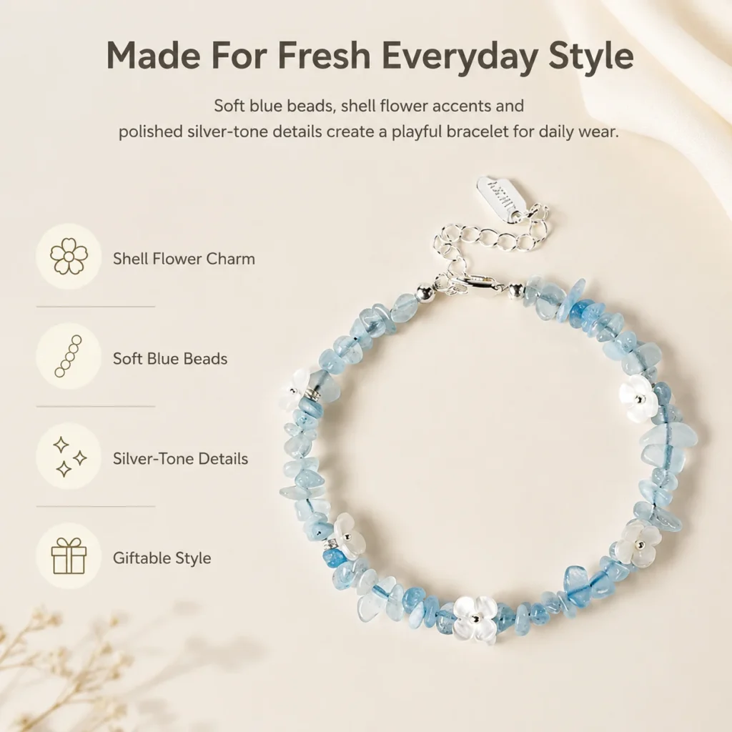 Aquamarine Shell Flower Bracelet 3 aquamarine shell flower bracelet feature image