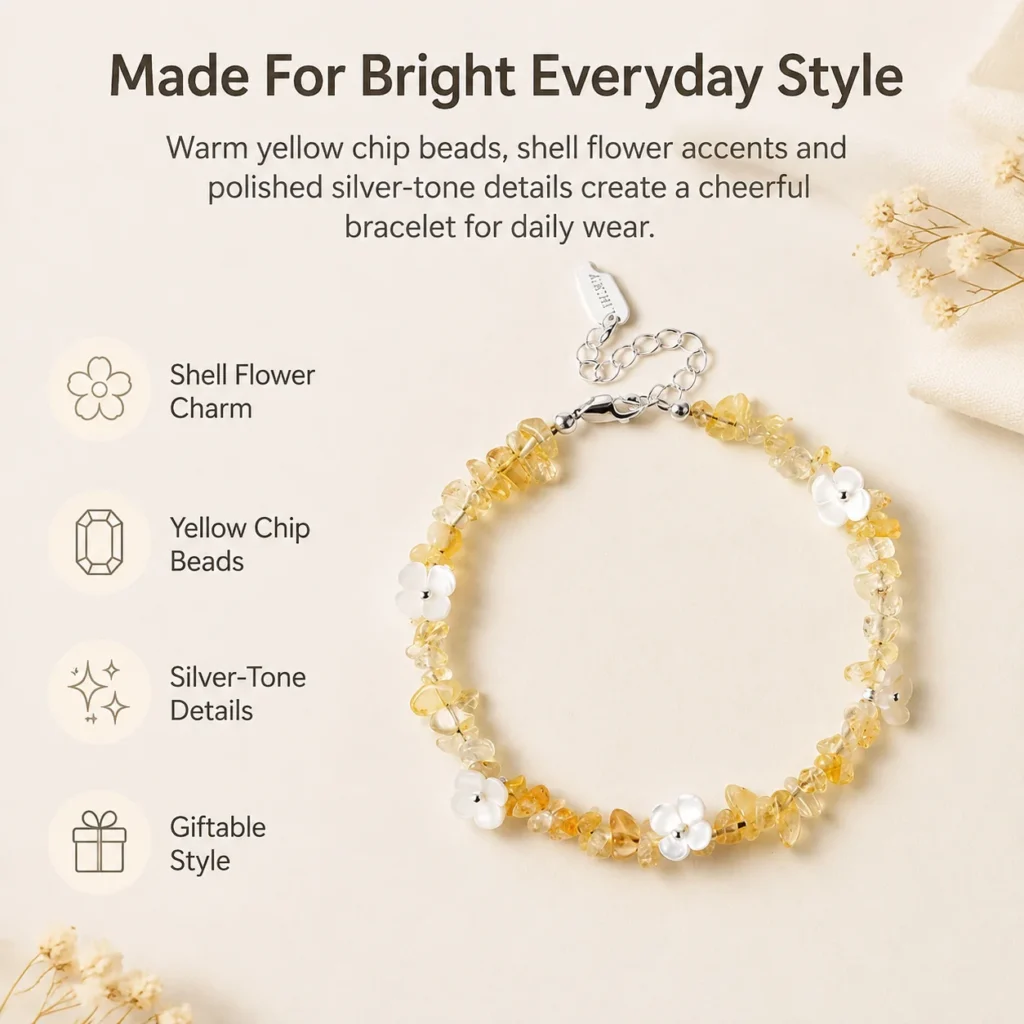 Yellow Citrine Shell Flower Bracelet 3 yellow citrine shell flower bracelet feature image