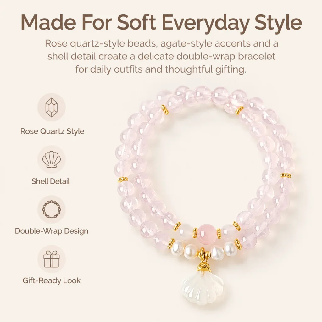 Rose Quartz Agate Shell Double-Wrap Bracelet 3 rose quartz agate shell double-wrap bracelet feature image