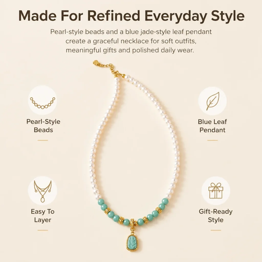 Freshwater Pearl Blue Jade Leaf Necklace 3 freshwater pearl blue jade leaf necklace feature image