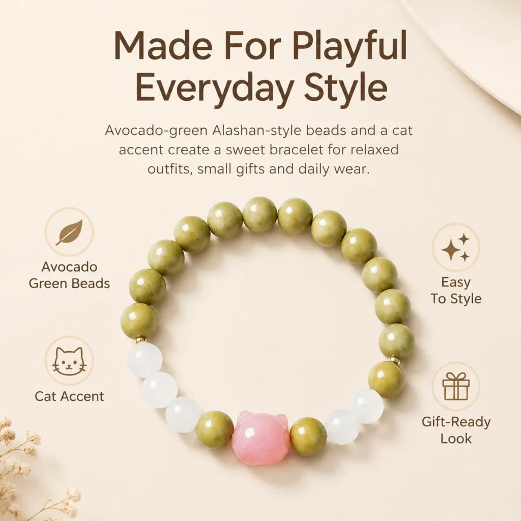 Avocado Alashan Cat Beaded Bracelet 3 avocado alashan cat beaded bracelet feature image
