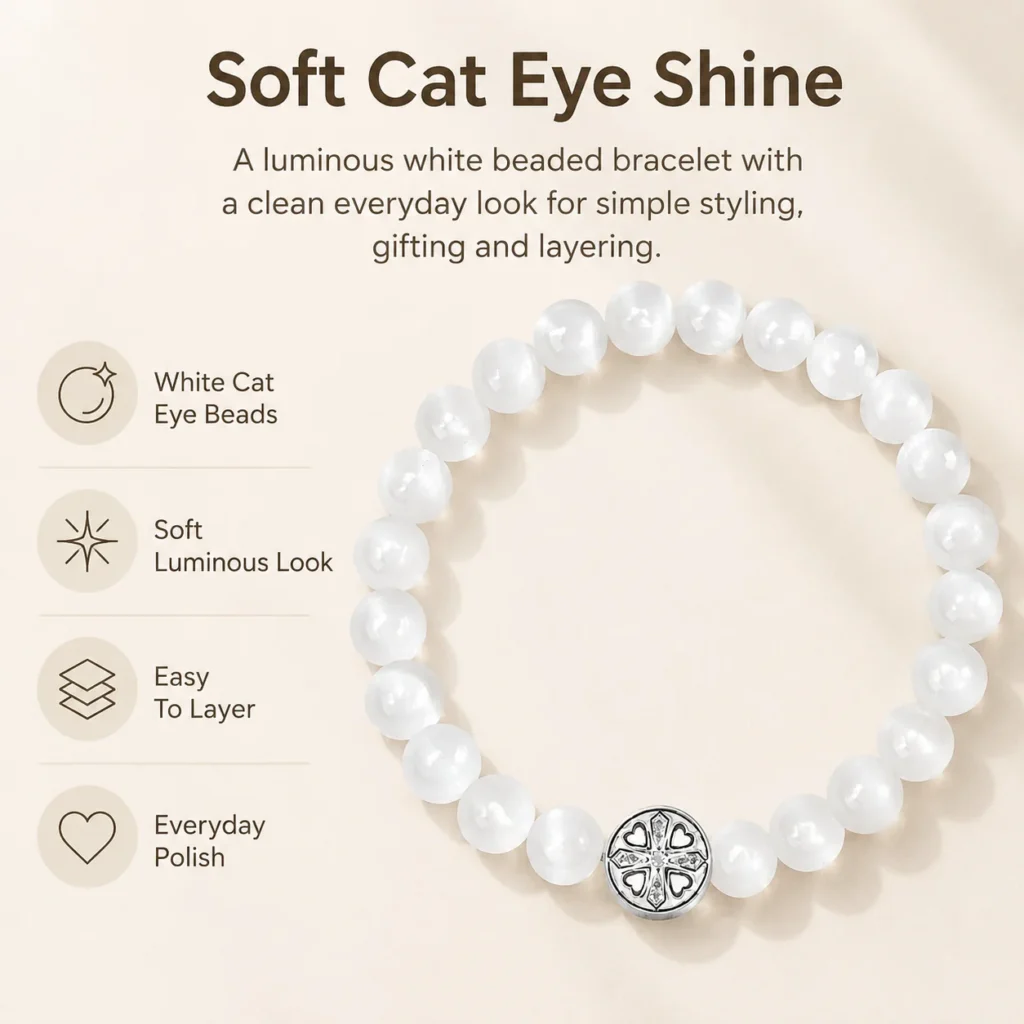 White Cat Eye Stone Beaded Bracelet 3 white cat eye stone beaded bracelet feature image
