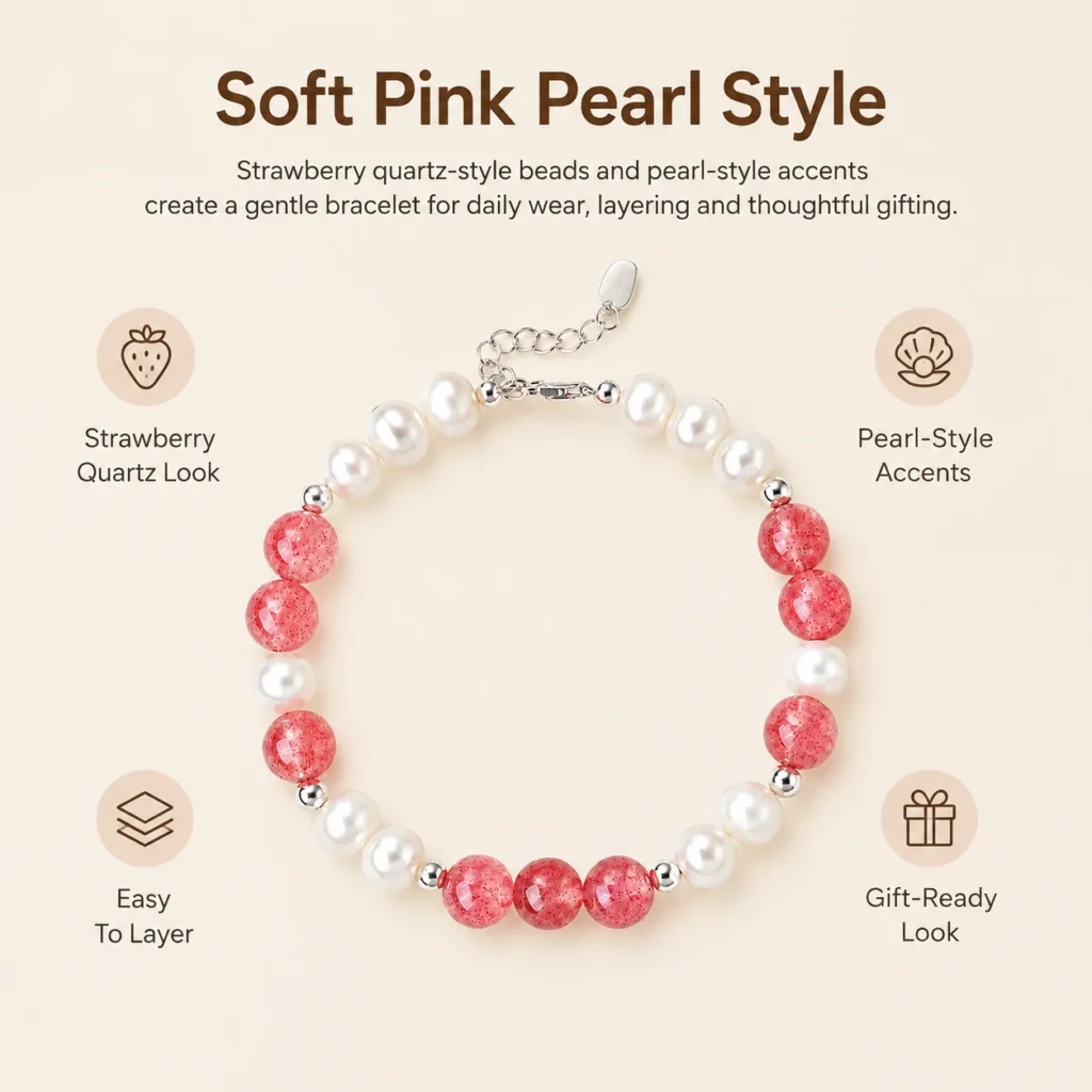 Strawberry Quartz Pearl Beaded Bracelet 3 strawberry quartz pearl beaded bracelet feature image