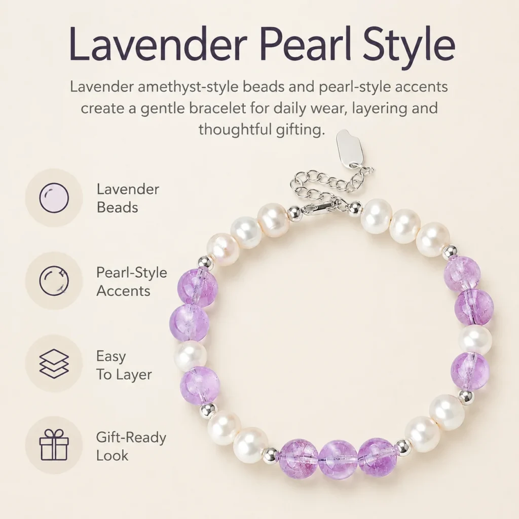 Lavender Amethyst Pearl Beaded Bracelet 3 lavender amethyst pearl beaded bracelet feature image