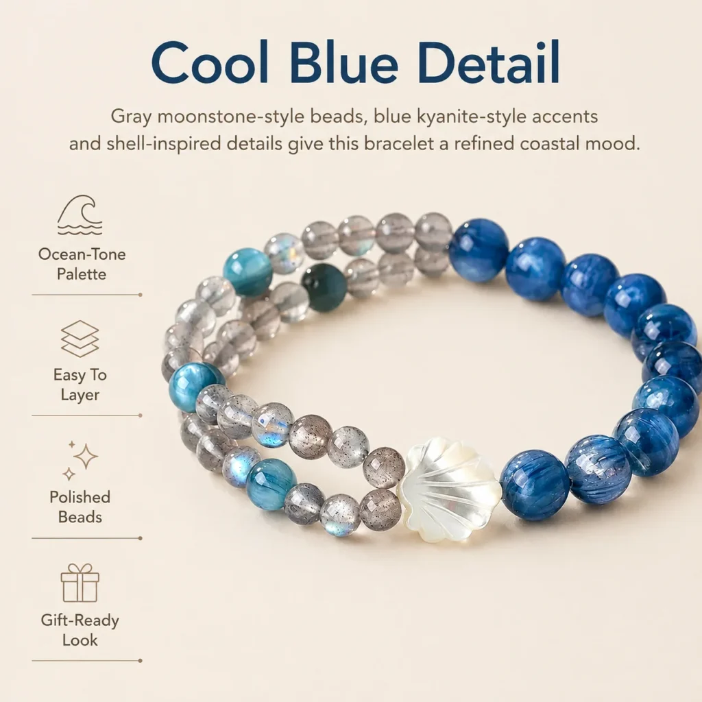 Gray Moonstone Kyanite Beaded Bracelet 3 gray moonstone kyanite beaded bracelet feature image