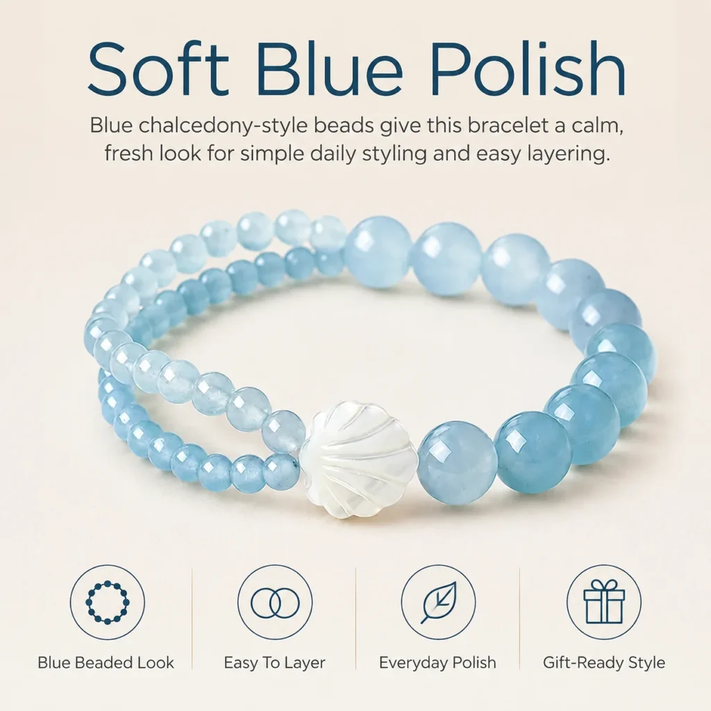 Blue Chalcedony Beaded Bracelet 3 blue chalcedony beaded bracelet feature image
