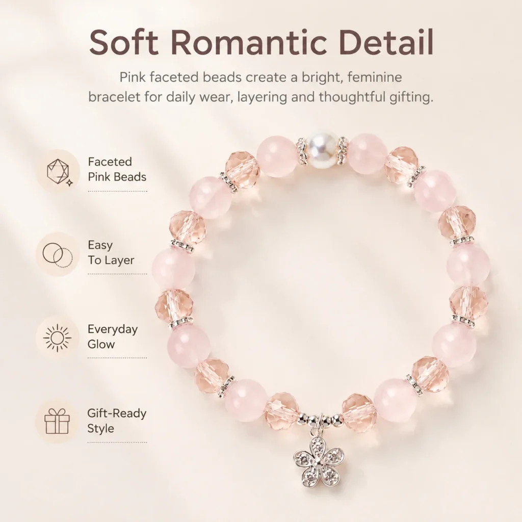 Rose Quartz Faceted Beaded Bracelet 3 rose quartz faceted beaded bracelet feature image