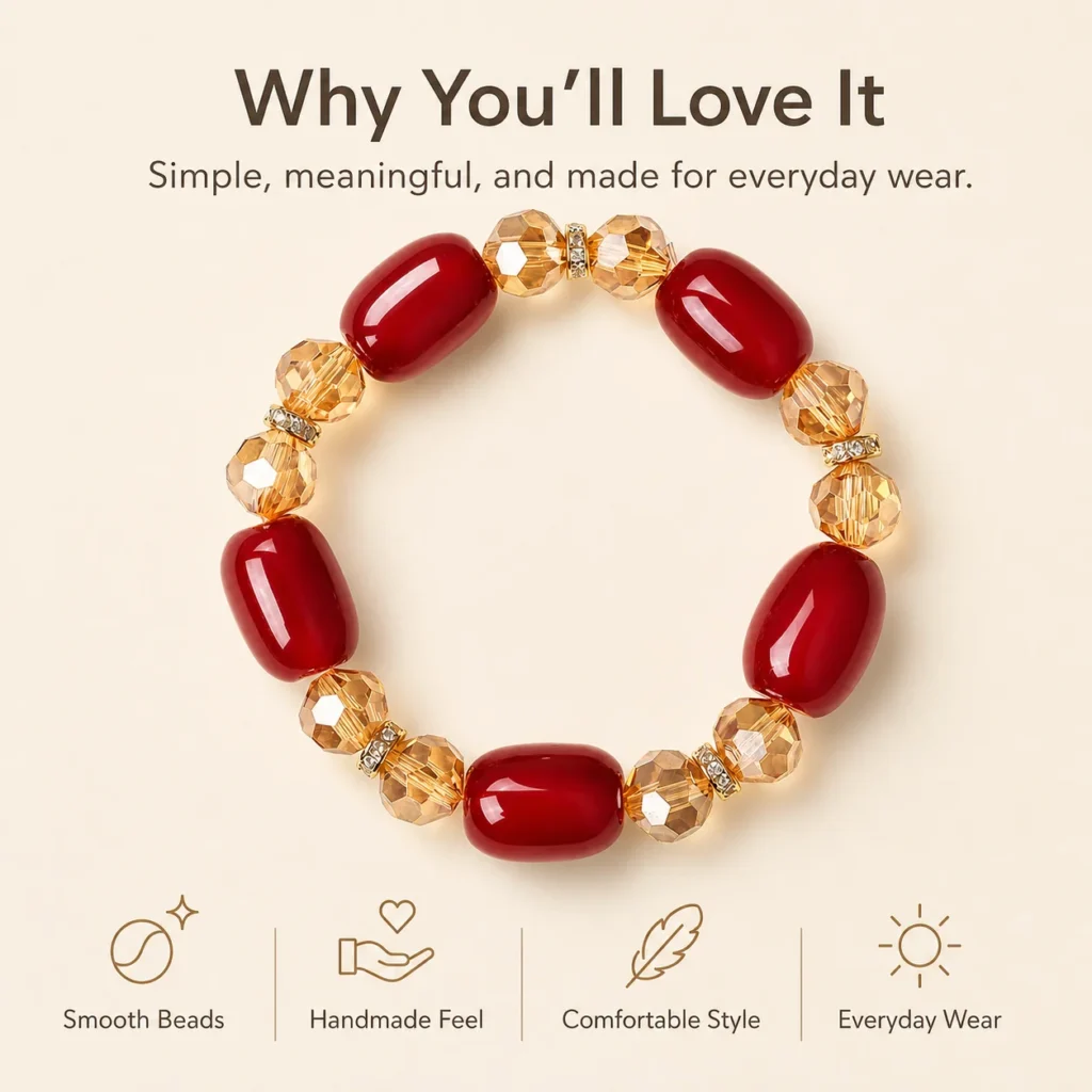 Red Agate Beaded Bracelet - Faceted Crystal Accent 3 red agate beaded bracelet faceted crystal feature image