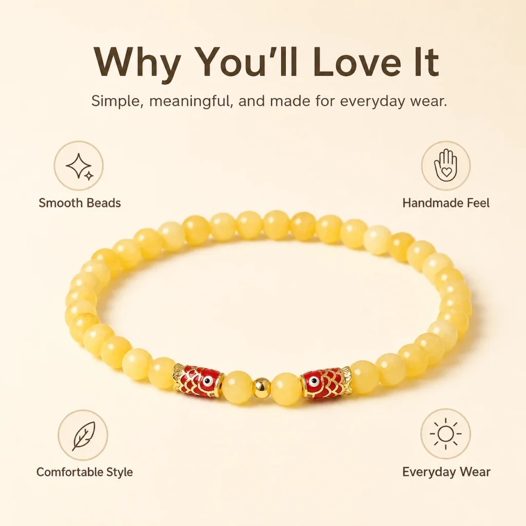 yellow jade koi beaded bracelet feature image