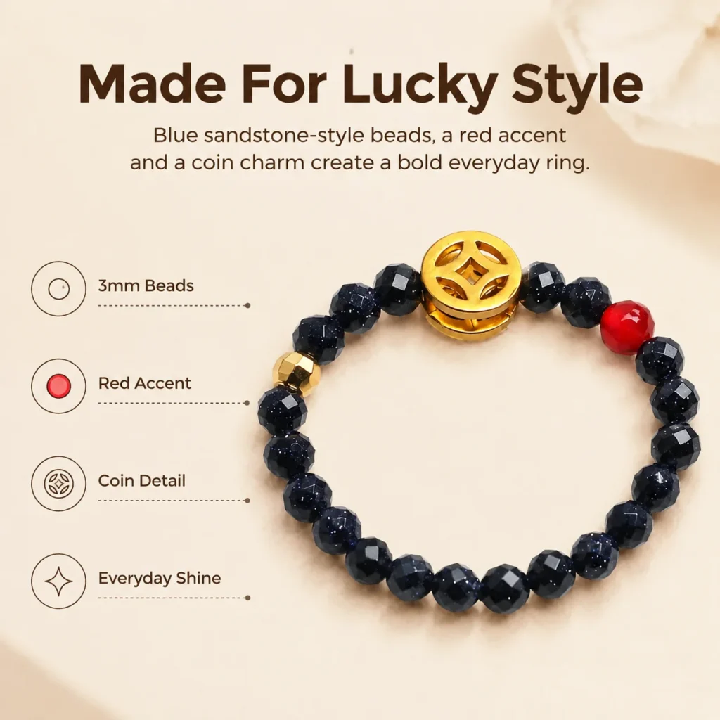 blue sandstone coin beaded ring feature image