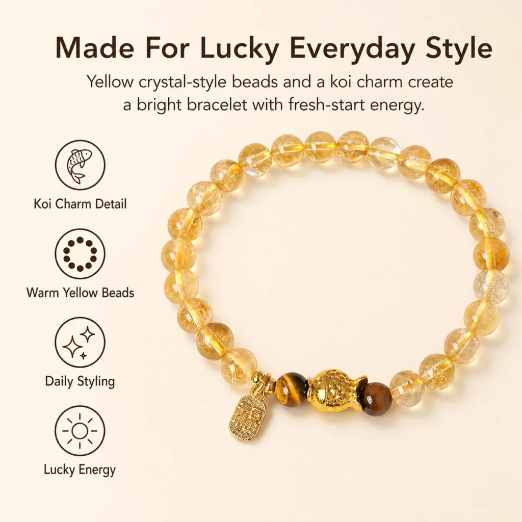 yellow tower crystal koi charm bracelet feature image