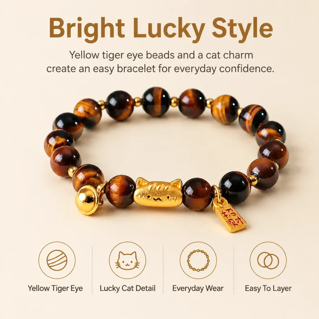 Yellow Tiger Eye Lucky Cat Bracelet 3 yellow tiger eye lucky cat bracelet feature image
