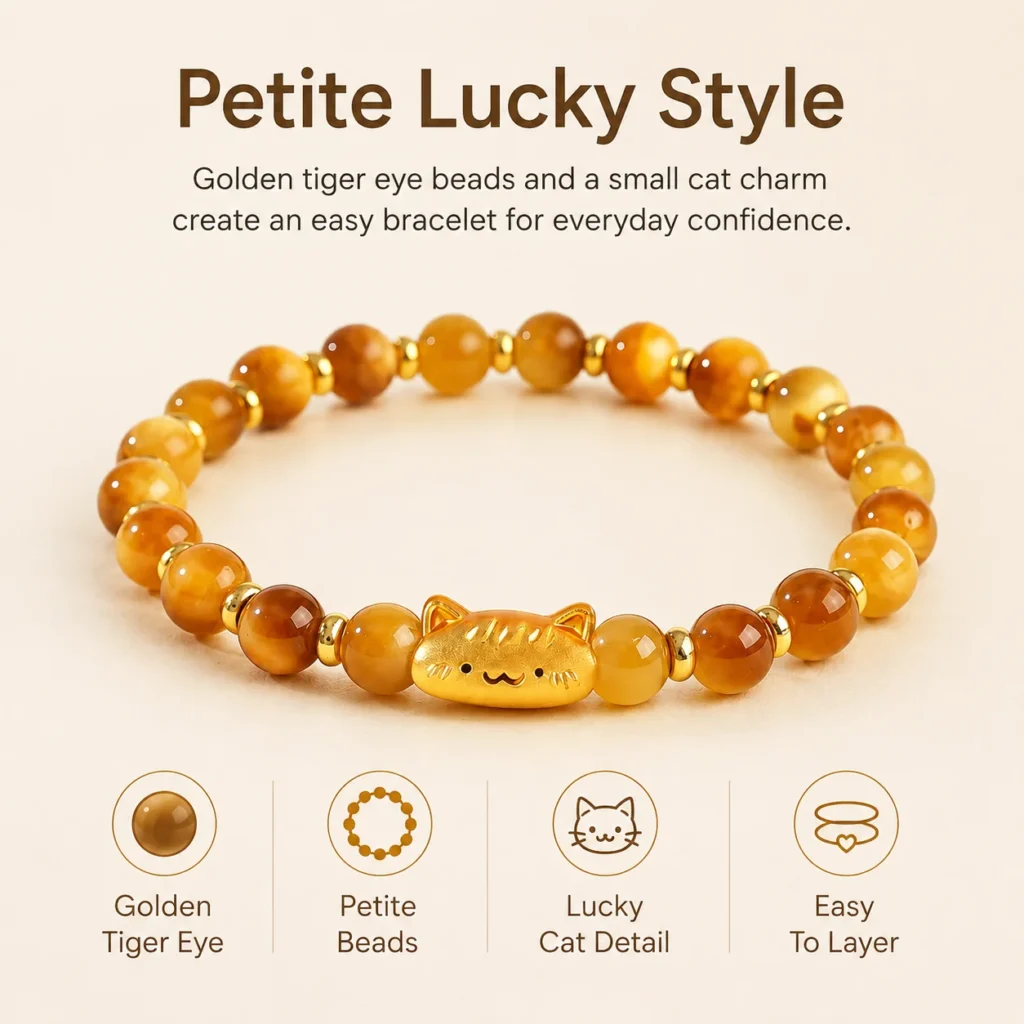 Petite Golden Tiger Eye Lucky Cat Bracelet 3 petite golden tiger eye lucky cat bracelet feature image