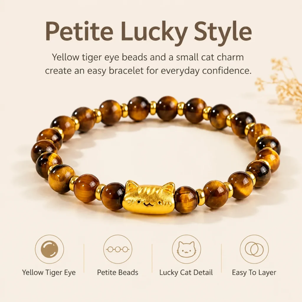 Petite Yellow Tiger Eye Lucky Cat Bracelet 3 petite yellow tiger eye lucky cat bracelet feature image