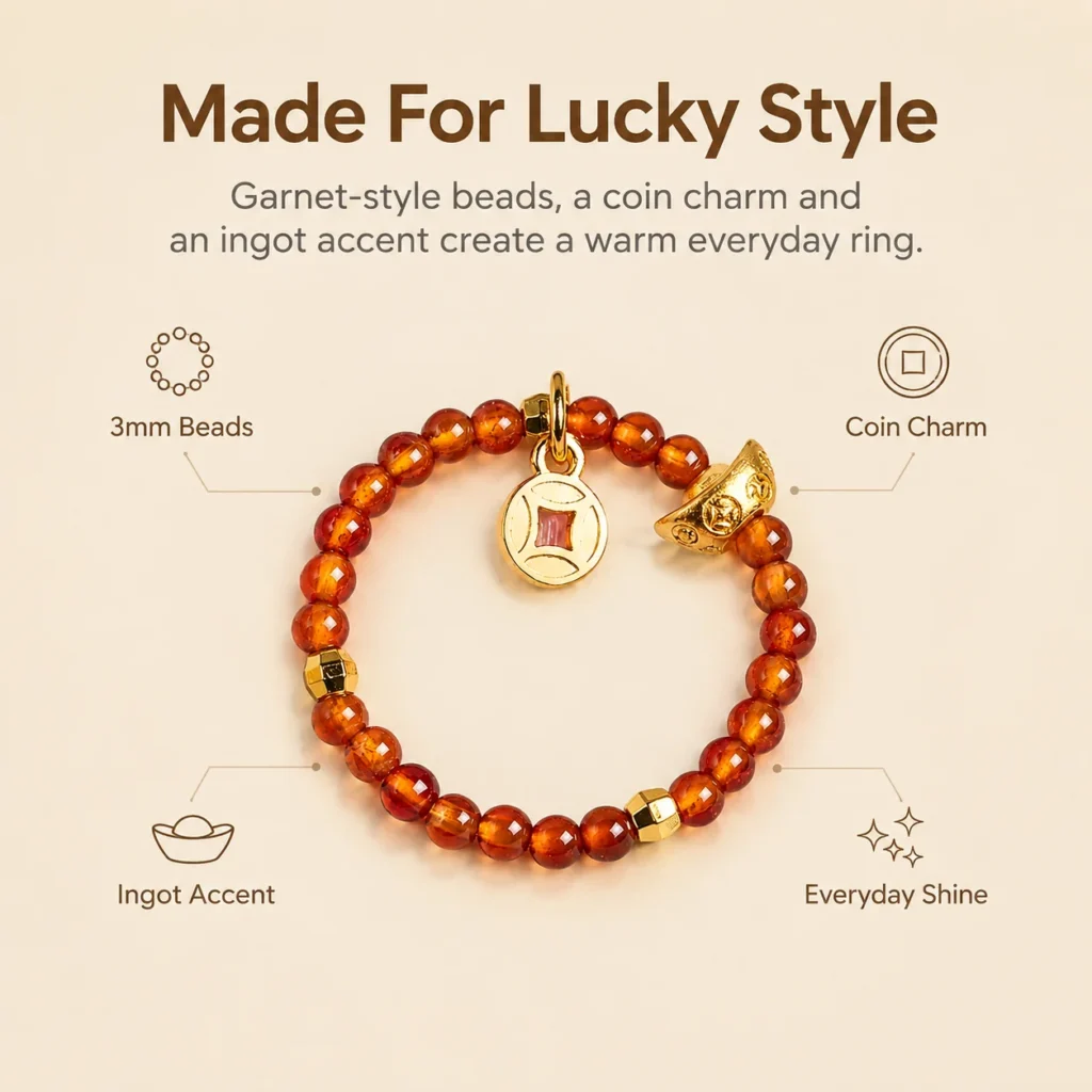Garnet Lucky Charm Beaded Ring 3 garnet lucky charm beaded ring feature image