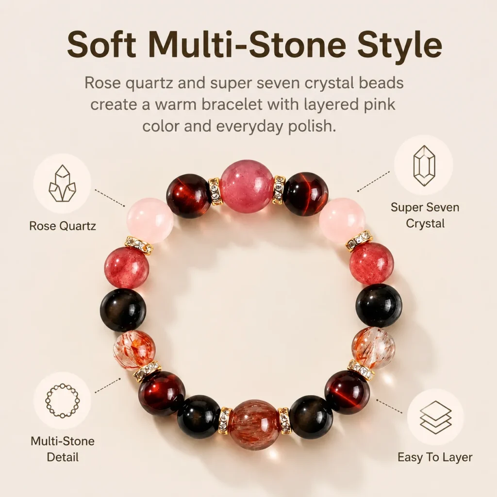 rose quartz super seven multi-stone bracelet feature image