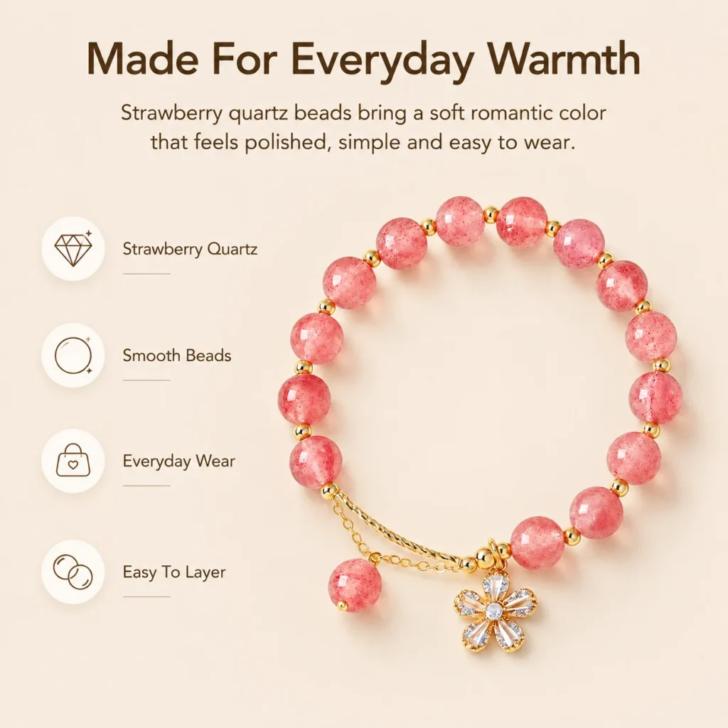 strawberry quartz beaded bracelet feature image