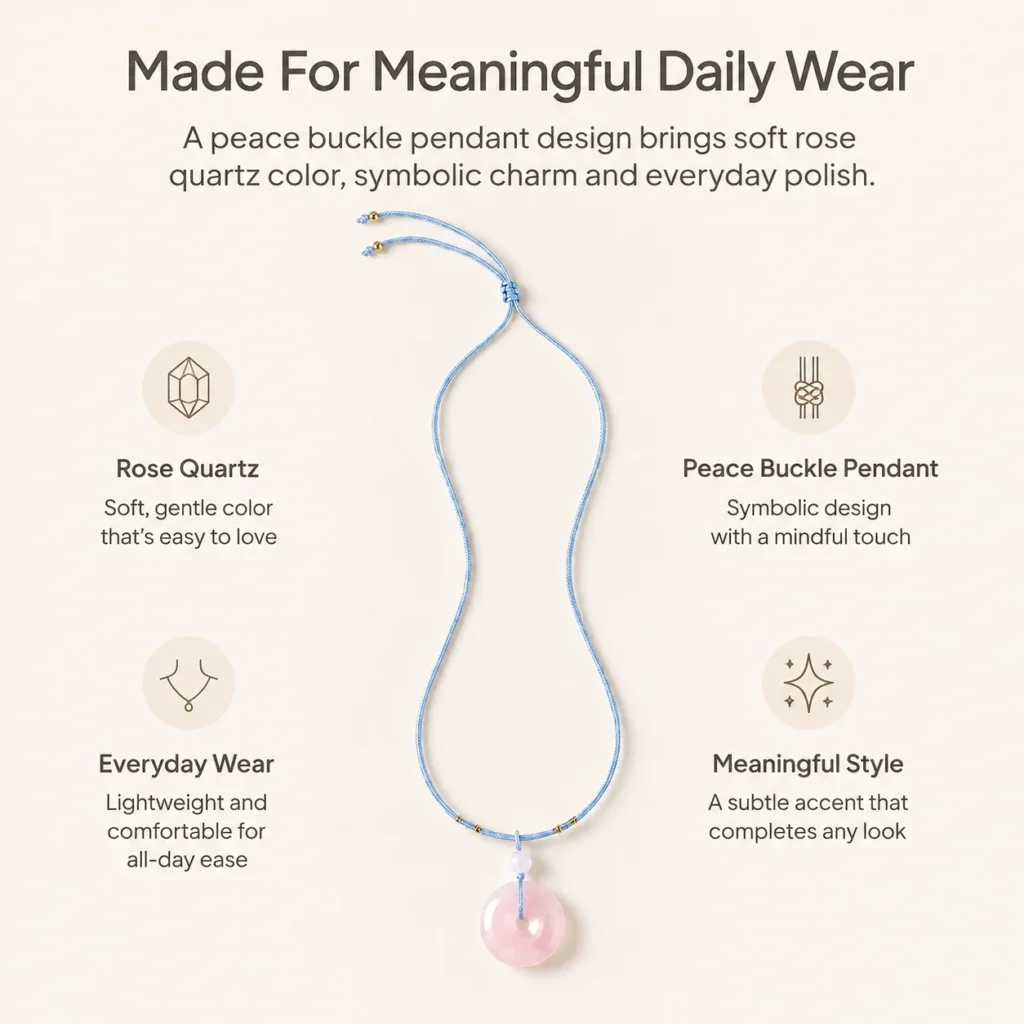 Rose Quartz Peace Buckle Necklace 3 rose quartz peace buckle necklace feature image